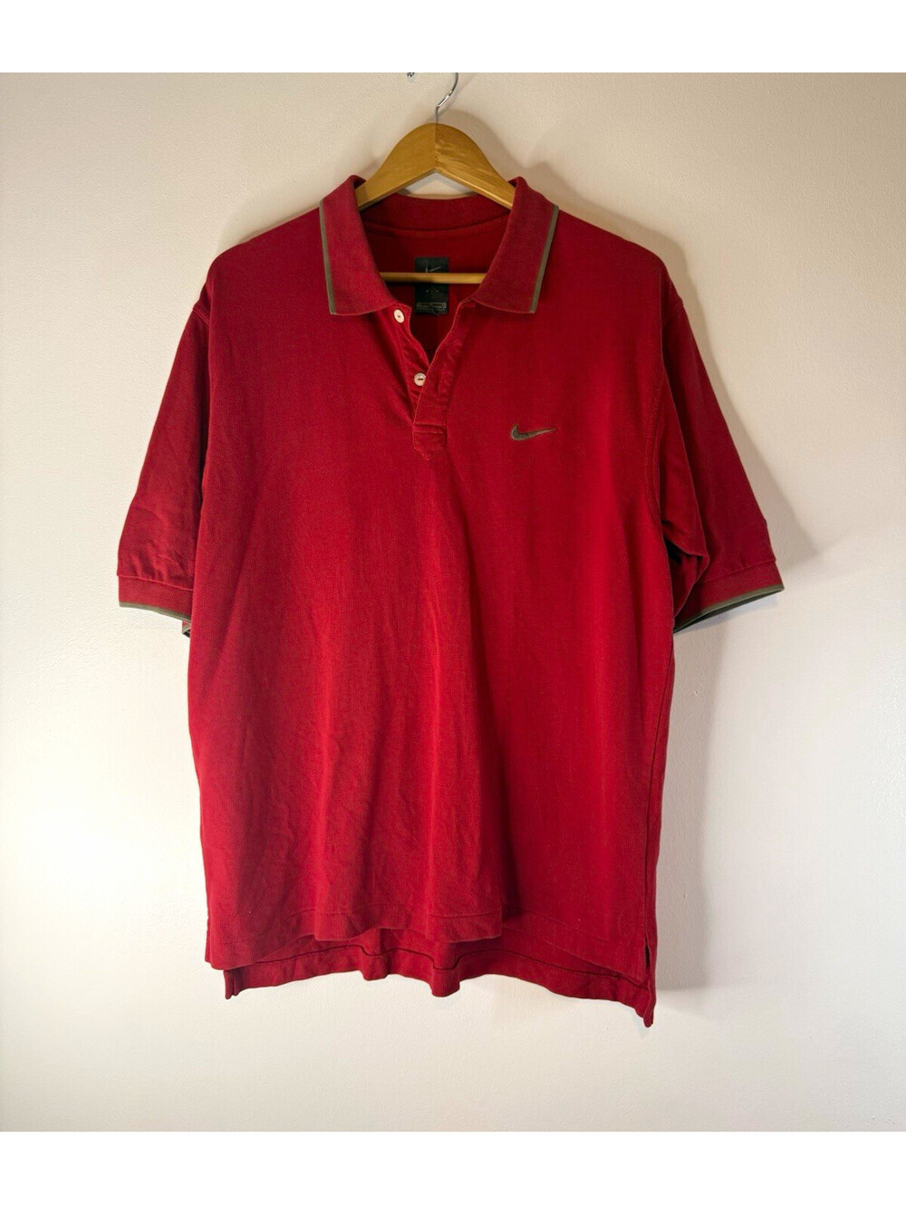 Vintage Nike Tiger Woods Polo Shirt Mens M Red Solid Short Sleeve